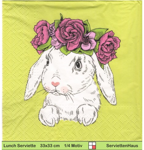Gezeichneter Hase mit Blumenkranz - 1 Lunch Serviette