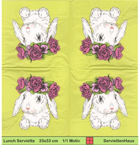 Gezeichneter Hase mit Blumenkranz - 1 Lunch Serviette