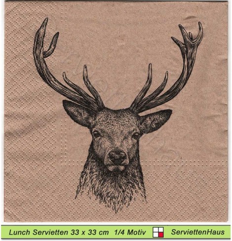 Gezeichneter Hirsch auf braun auf Naturpapier - 1 Lunch Serviette