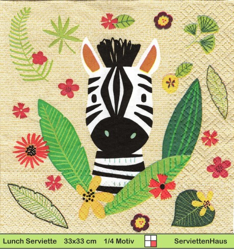 Gezeichnetes Zebra im Dschungel - 1 Lunch Serviette