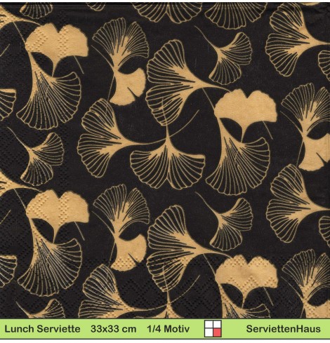 Gingko in gold auf schwarz - 1 Lunch Serviette