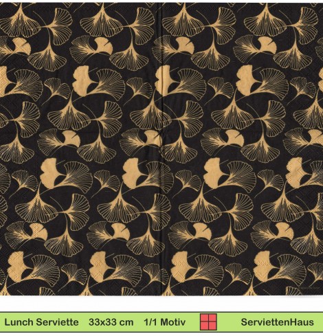 Gingko in gold auf schwarz - 1 Lunch Serviette
