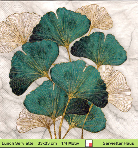 Ginkgo in grün und gold - 1 Lunch Serviette