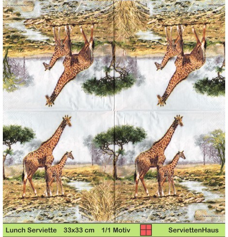 Giraffe mit ihrem Kind an der Wasserstelle - 1 Lunch Serviette