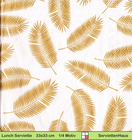 Kleine Palmwedel in gold - 1 Lunch Serviette - ganzes Motiv