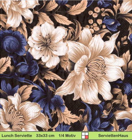Blumen in beige auf blau - 1 Lunch Serviette