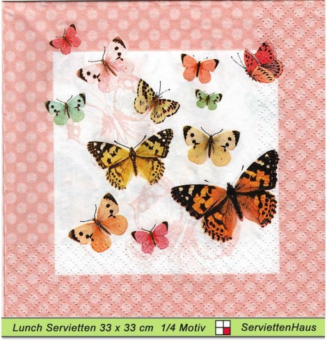 Große und kleine Schmetterlinge auf rosa - 1 Lunch Serviette