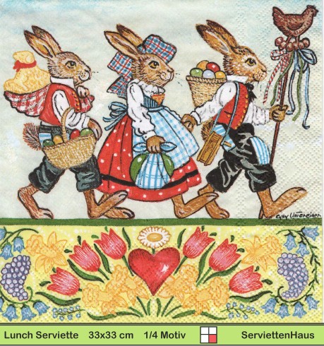 Guy Untereiner - Drei Hasen marschieren zum Osterfest - 1 Lunch Serviette