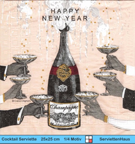 Silvester Party Happy new Year mit Sekt - 1 Cocktail Serviette
