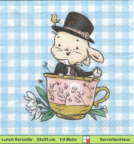 Hase in der Tasse mit Zylinder - 1 Lunch Serviette