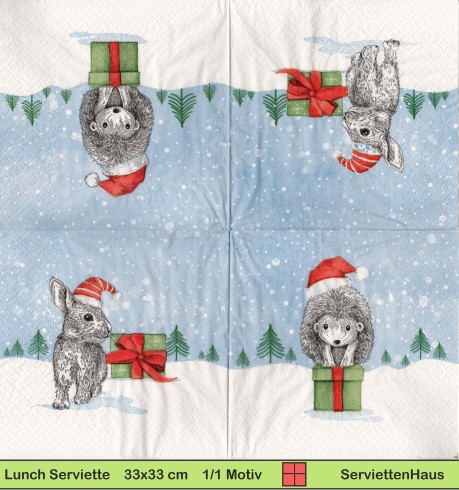 Hase und Igel als Nikolaus mit Geschenken - 1 Lunch Serviette