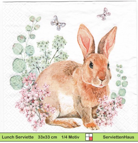 Hase zwischen Blumen - 1 Lunch Serviette