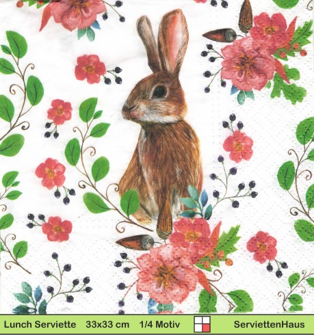 Hase zwischen wilden Rosen - 1 Lunch Serviette