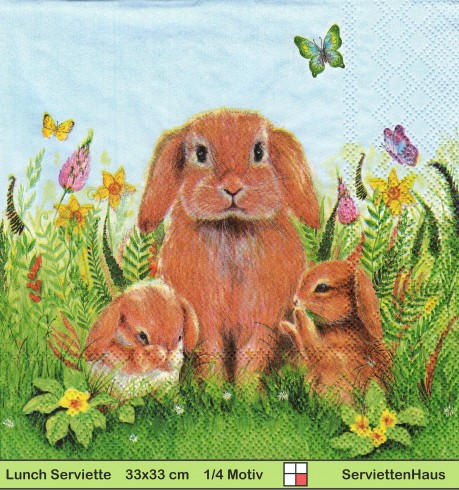 Familie Osterhase auf der Frühlingswiese - 1 Lunch Serviette