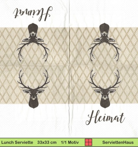 Hirsch mit Wald und Text Heimat - 1 Lunch Serviette - halbes Motiv