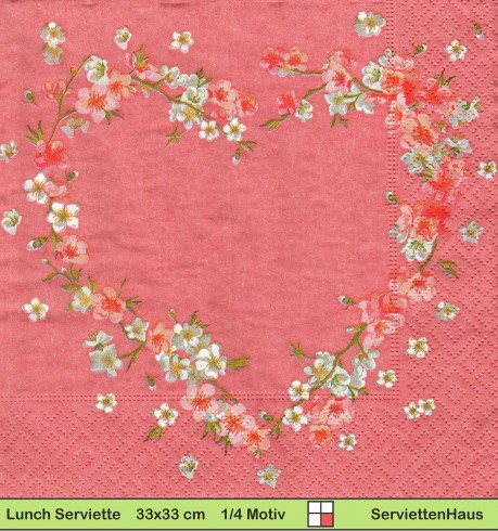 Herz aus kleinen Blumen auf rosa - 1 Lunch Serviette