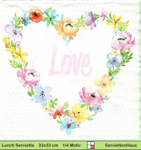 Text Love ins Blumenherz geschrieben - 1 Lunch Serviette