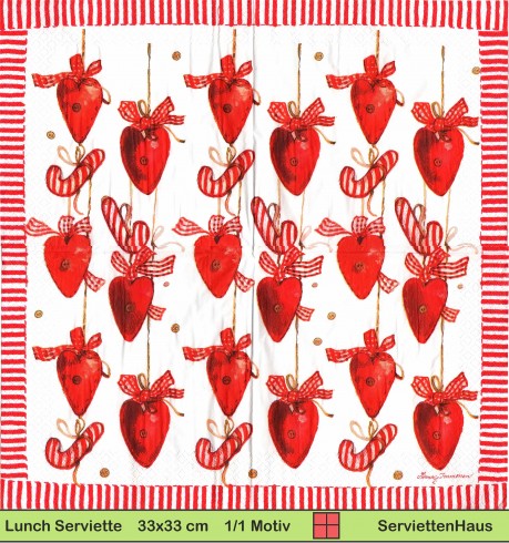 Havi Oy - Aufgehängte Herzen mit Zuckerstangen - 1 Lunch Serviette