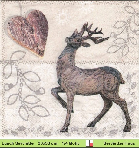 Holmblad - Geschnitzter Hirsch mit Herz - 1 Lunch Serviette