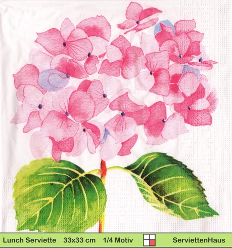 Gezeichnete Hortensie in rosa - 1 Lunch Serviette