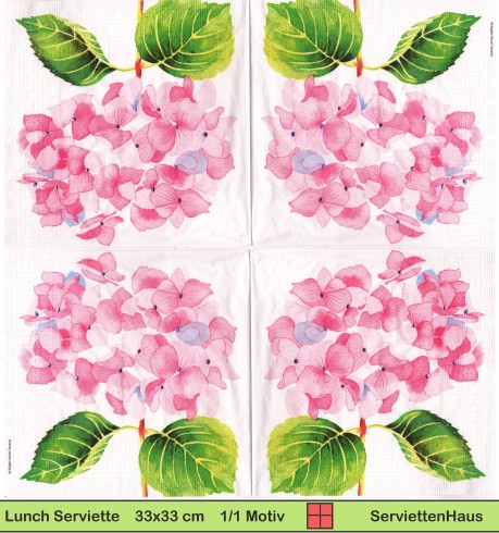 Gezeichnete Hortensie in rosa - 1 Lunch Serviette
