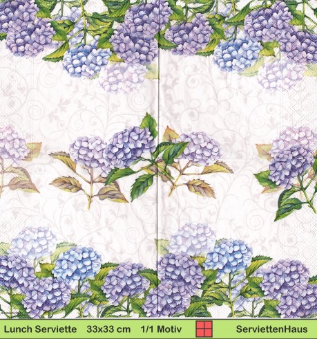 Blaue Hortensien mit Ornamenten - 1 Lunch Serviette