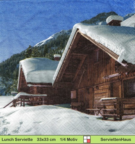 Zwei Hütten in den Bergen mit Schnee - 1 Lunch Serviette