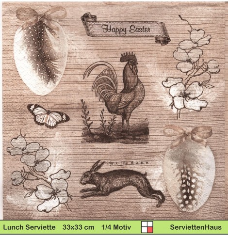 Huhn Hase und Eier auf beige - 1 Lunch Serviette