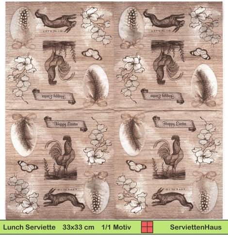 Huhn Hase und Eier auf beige - 1 Lunch Serviette