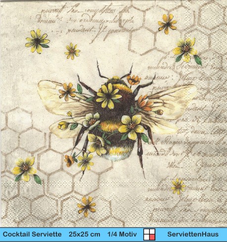 Hummel mit Blumen und Schrift - 1 Cocktail Serviette