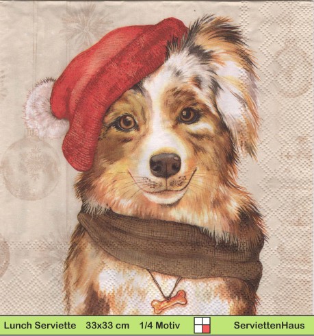 Hund mit roter Wollmütze - 1 Lunch Serviette