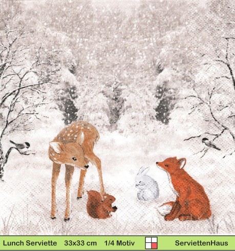 Reh Hase Fuchs Eichhörnchen im Schnee - 1 Lunch Serviette