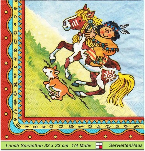 Lutz Mauder - Indianer Yanuk mit Hund und Pferd - 1 Lunch Serviette