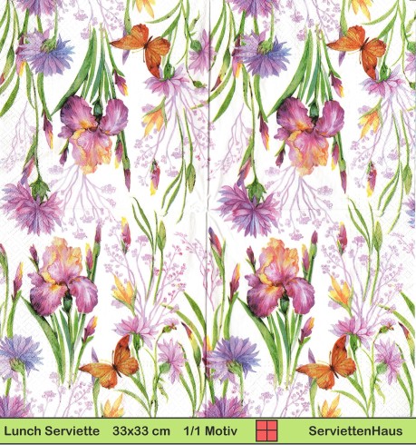 Iris Kornblumen und Schmetterling - 1 Lunch Serviette