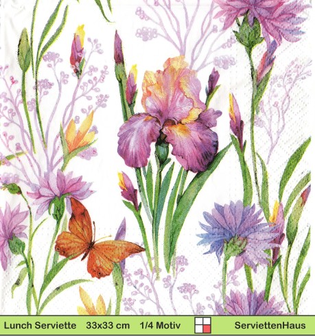 Iris Kornblumen und Schmetterling - 1 Lunch Serviette