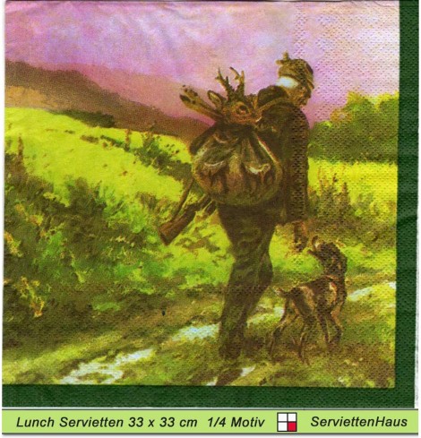Jäger mit Hund Münsterländer - 1 Lunch Serviette - halbes Motiv