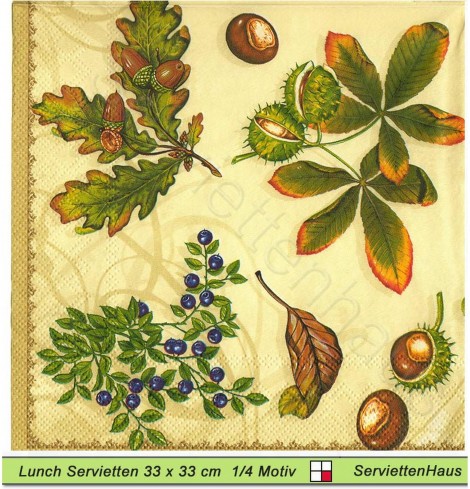 Kastanien Eicheln und Beeren - 1 Lunch Serviette