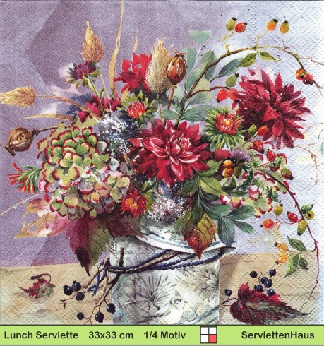 Dahlien und Astern in der Vase - 1 Lunch Serviette