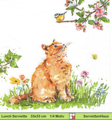 Katze beobachtet Meise - 1 Lunch Serviette
