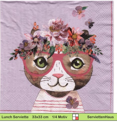 Katze mit Brille und Pulli - 1 Lunch Serviette