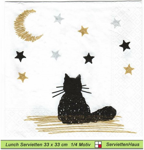 Katze mit Mond und Sterne - 1 Lunch Serviette