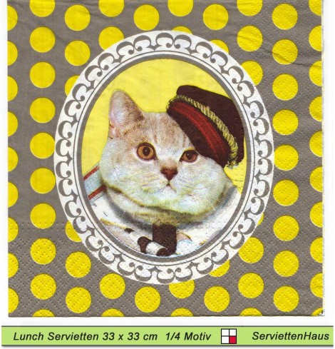 Katze mit Mütze auf gelb - 1 Lunch Serviette