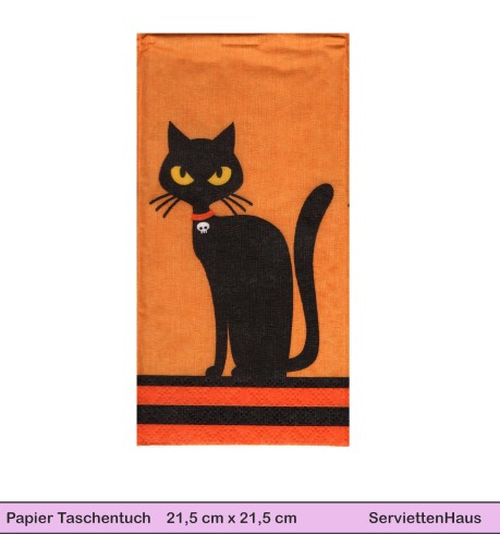 Halloween Katze auf orange - 1 Papier Taschentuch
