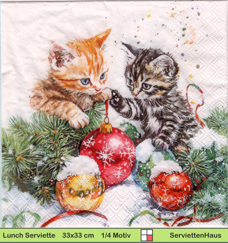 Katzen spielen mit Weihnachtskugel - 1 Lunch Serviette