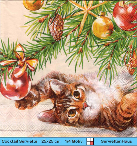 Katze unter dem Tannenbaum - 1 Cocktail Serviette