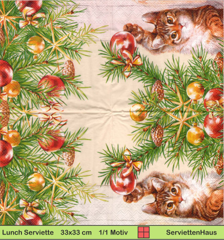 Katze unter dem Tannenbaum - 1 Lunch Serviette