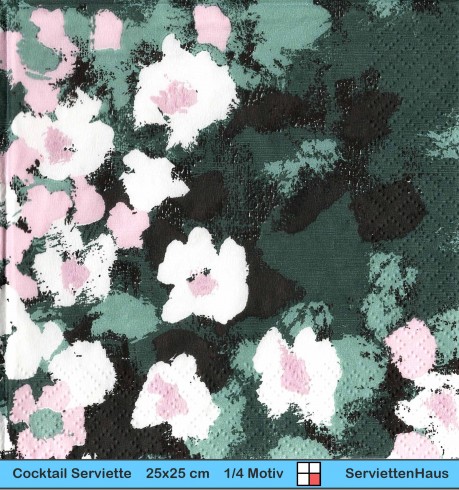 Kleine Blumen in rosa und weiß - 1 Cocktail Serviette - halbes Motiv