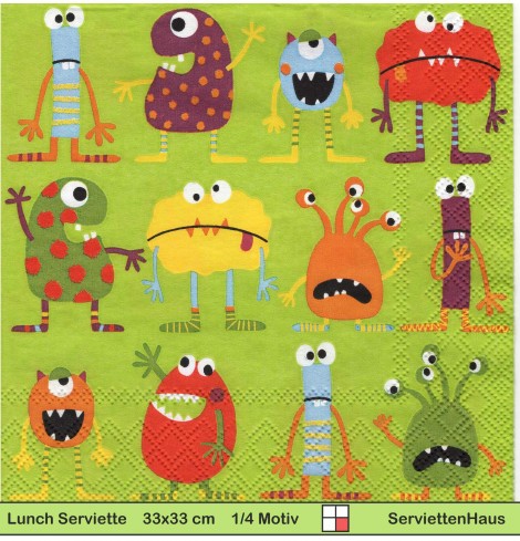 Kleine Monster auf grün - 1 Lunch Serviette