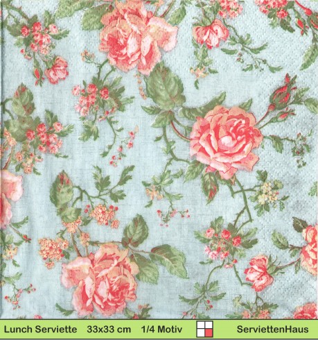 Rosen auf blau - 1 Lunch Serviette - halbes Motiv