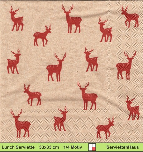 Kleine rote Rehe auf beige - 1 Lunch Serviette